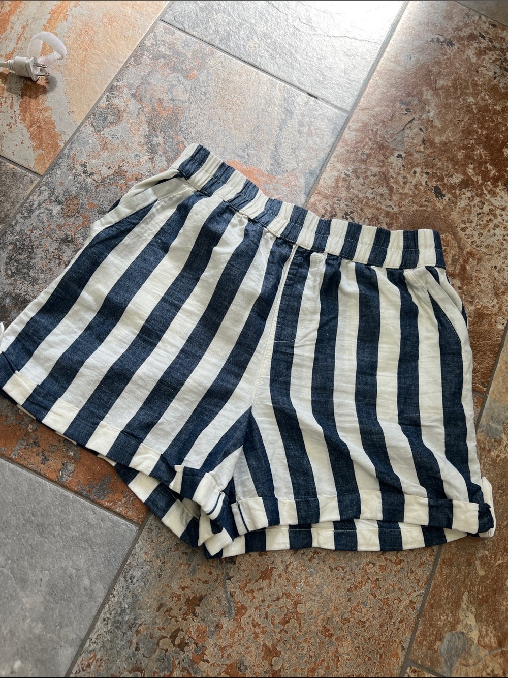 Pact Navy and White Striped Shorts